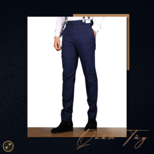 Quần tây xanh navy sọc caro đỏ nâu Windowpane Check (Limited Edition)